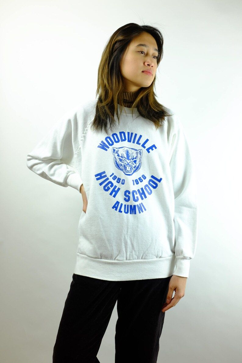 Vintage 70S High School Alumni Sweater Sweatshirt Woodville Tx Al Wolverines Classic 50S Varsity Jacket Crewneck Sz Large