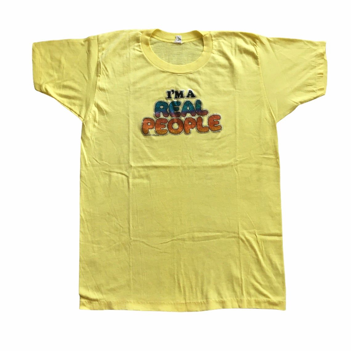 Vintage 70s I??m A Real People Glitter Graphic Novelty shirt