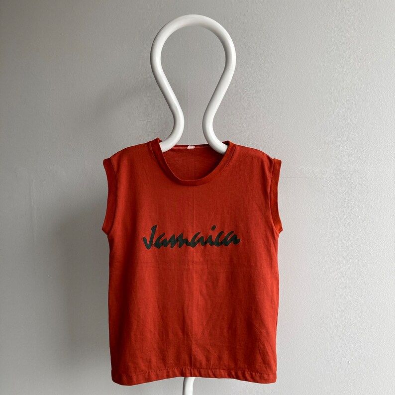 Vintage 70S Jamaica Rust Colored Muscle T Shirt Good Gauge Forgot To Take A Pic Of The Measurements But Will Tomorrow