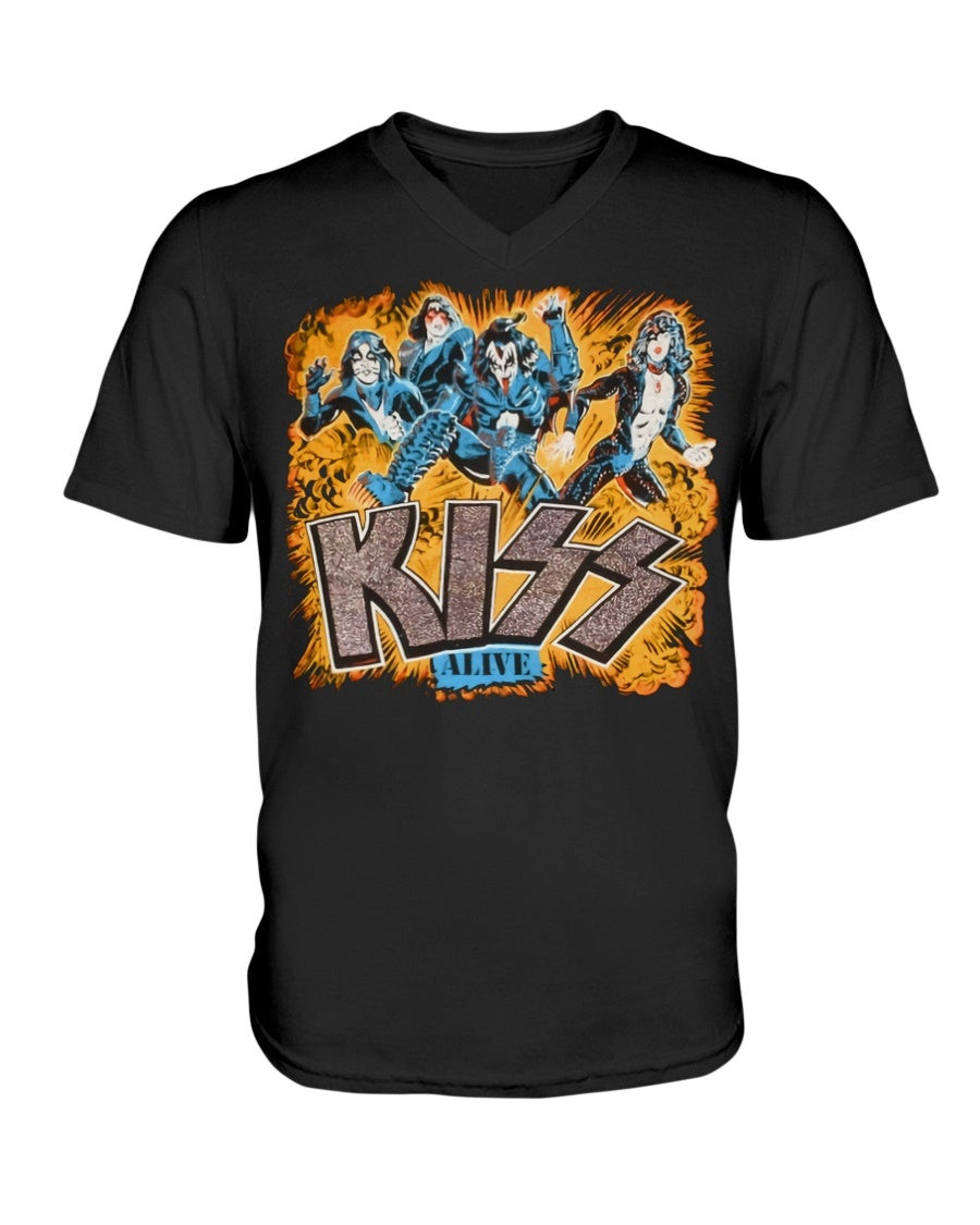 Vintage 70S Kiss Alive The Return Of Kiss Tour V Neck T Shirt 211115