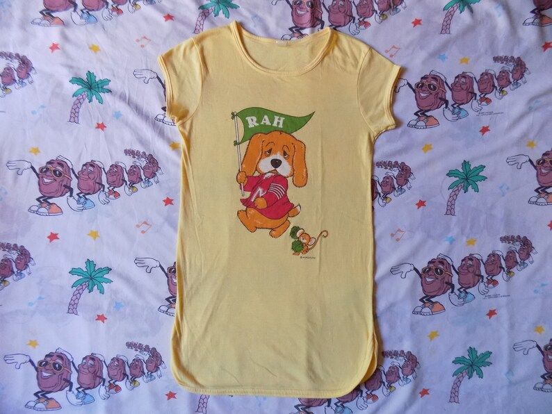 Vintage 70S Night Shirt Size Womens Medium Cute Cartoon 1970S