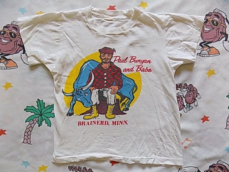 Vintage 70S Paul Bunyan And Babe Kids T Shirt Size Youth Small Brainerd Minnesota Folk Hero Souvenir