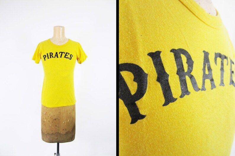 Vintage 70S Pirates Womens T Shirt Yellow Cotton Made In Usa