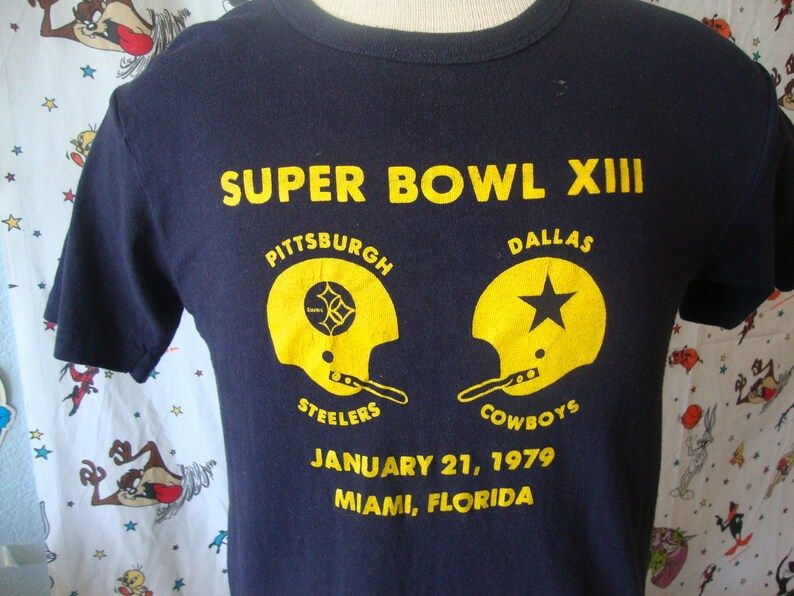 Vintage 70S Pittsburgh Steelers 1979 Super Bowl Xiii Vs Dallas Cowboys 1978 Season Helmet Logo Nfl Football T Shirt
