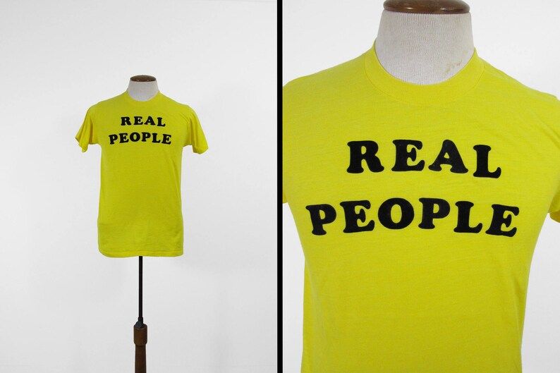 Vintage 70S Real People T Shirt Paper Thin Yellow Custom Tee vintage 70s real people t shirt paper thin yellow custom tee ie4ab