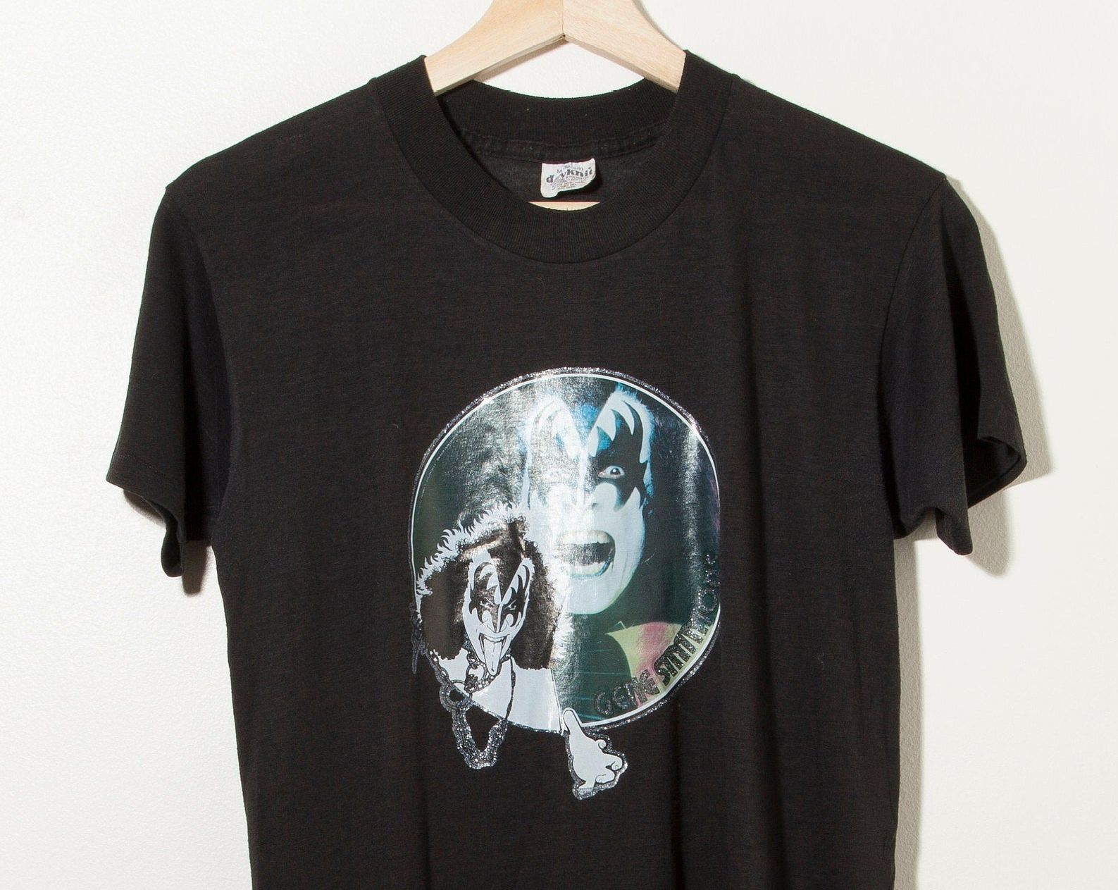 Vintage 70S Single Stitch Kiss Gene Simmons Graphic Rock Band T-Shirt Made In Usa Punk Heavy Metal Black Alice Cooper