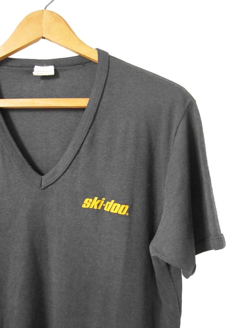 Vintage 70S Ski Doo Snowmobile T Shirt V Neck Black Made In New York