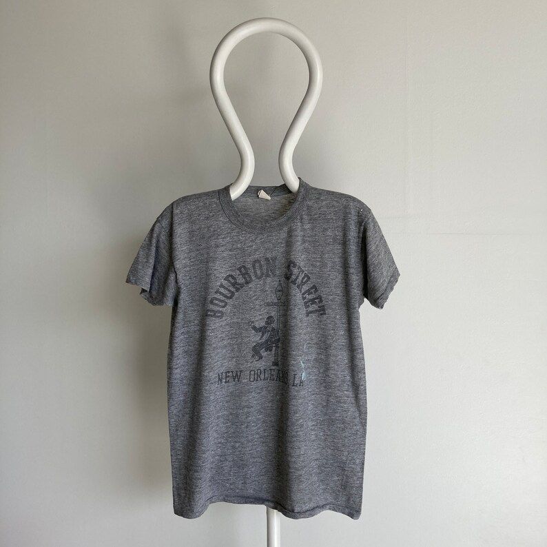 Vintage 70S Sportswear Thin Grey Bourbon Street New Orleans T Shirt Perfect Vintage Wear