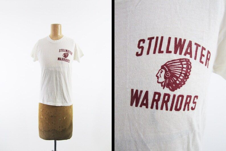Vintage 70S Stillwater Warriors T Shirt Native American Paper Thin White
