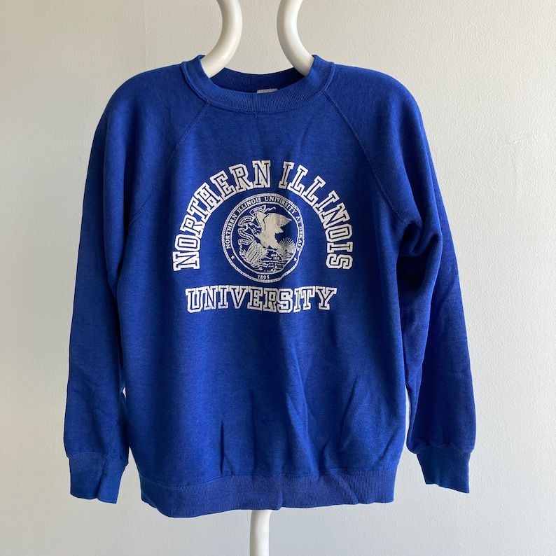 Vintage 70S Super Thin Nicely Beat Up Northern Illinois Tattered Raglan Sweatshirt