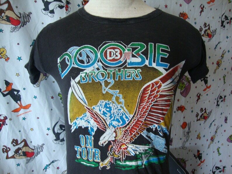Vintage 70S The Doobie Brothers Rare Concert Tour Black T Shirt