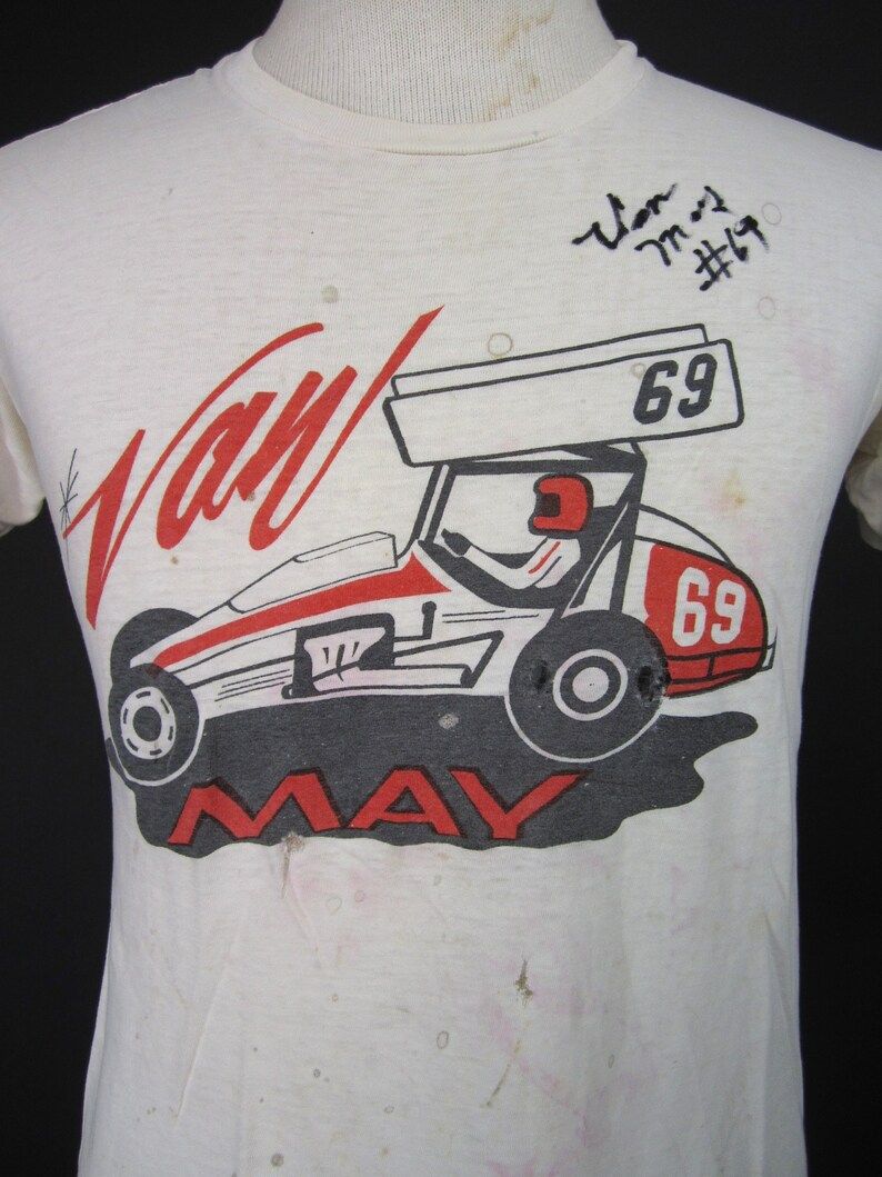 Vintage 70S Van May Race T Shirt Signed Sprint Car Racing
