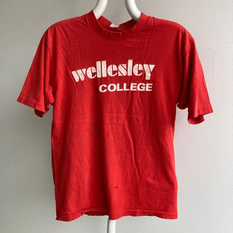 Vintage 70S Velva Sheen Wellesley College Super Soft Stained T Shirt vintage 70s velva sheen wellesley college super soft stained t shirt ktkc8