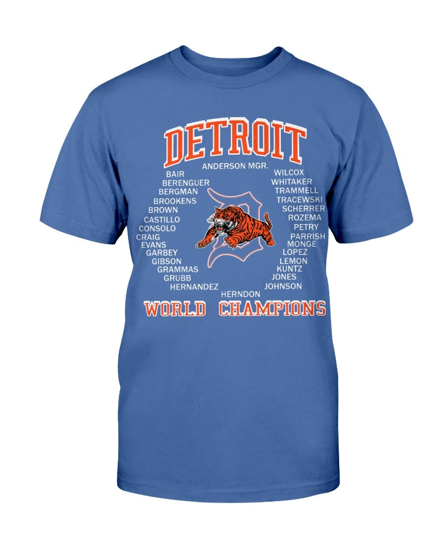 Vintage 80S 1984 Detroit Tigers World Champions Roster T Shirt 073121