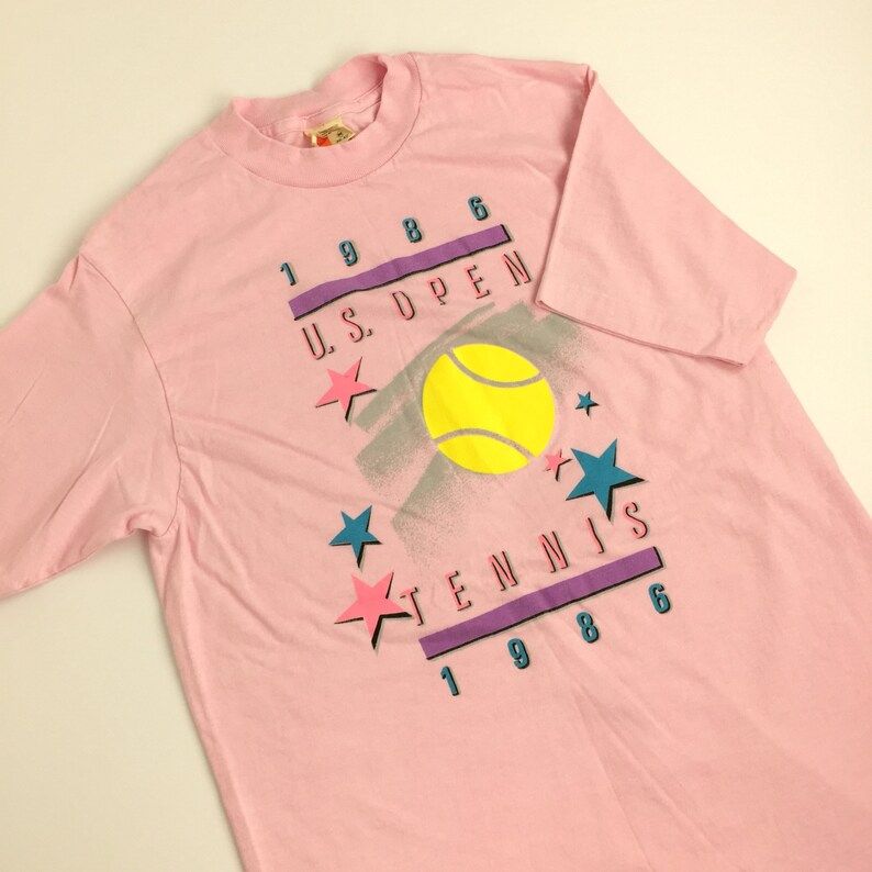 Vintage 80S 1986 86 Us Open Tennis Nyc Pink Single Stitch Graphic Tee T Shirt