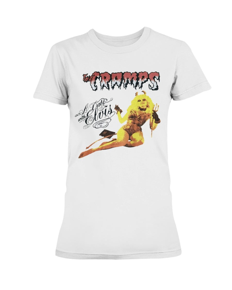 Vintage 80S 1986 The Cramps A Date With Elvis Punk Rock Concert Tour Ladies T Shirt 211116