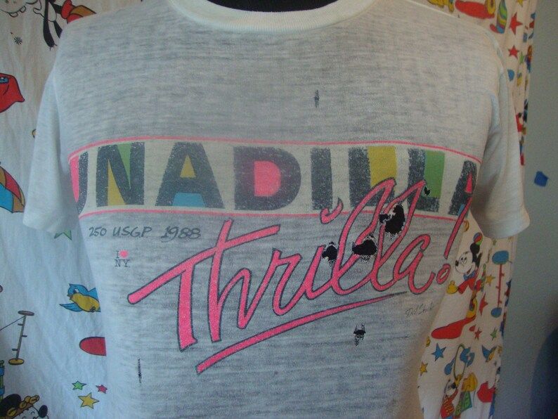Vintage 80S 1988 Unadilla Thrilla Grand Prix Motocross Racing Thrashed Punk Rock Burnout Paper Thin T Shirt
