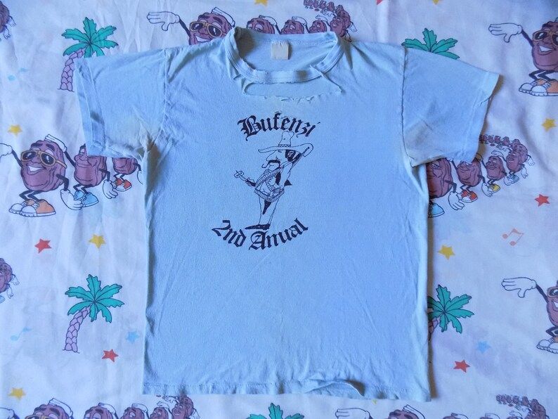 Vintage 80S 2Nd Anual Bufenzi T Shirt Size Small Funny Random Cartoon Thrashed