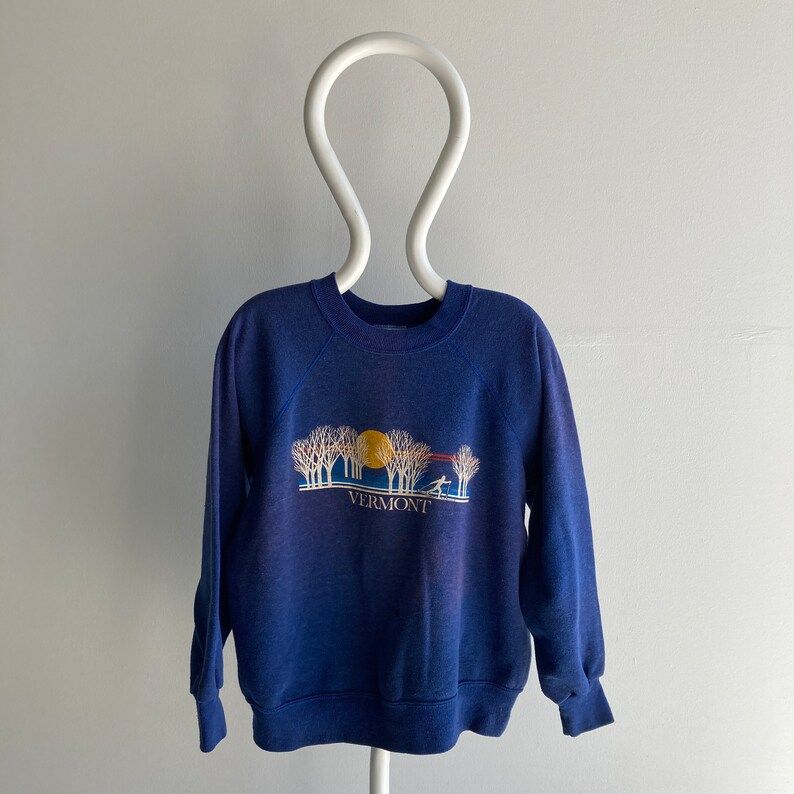 Vintage 80S 90S Bassett Walker Vermont Sweatshirt Really Cool Fade And A Thinning Spot