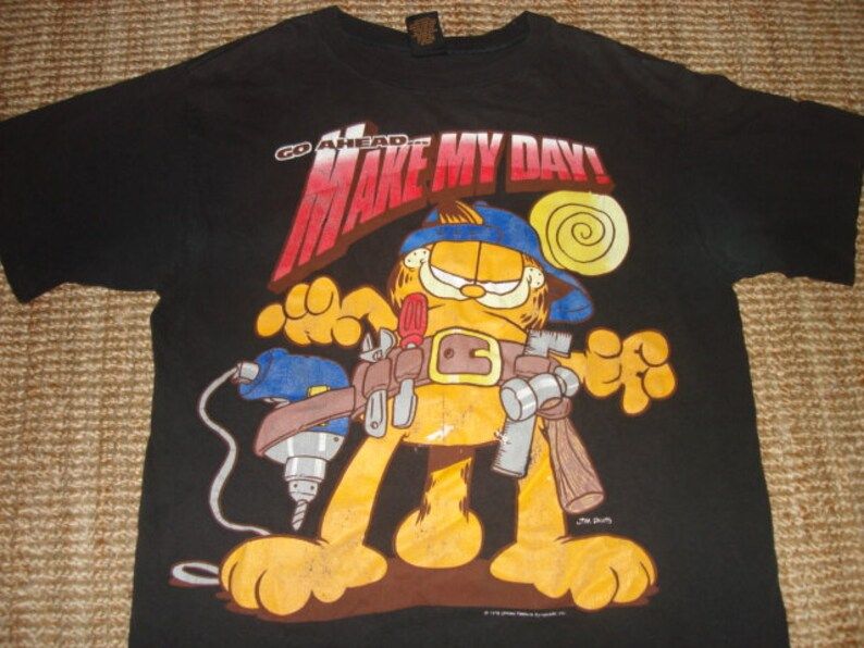 Vintage 80S 90S Garfield Go Ahead Make My Day T Shirt Large Funny