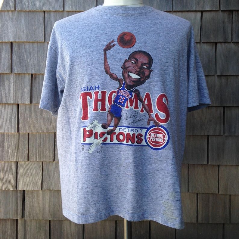 Vintage 80S 90S Isiah Thomas Caricature Detroit Pistons T Shirt By Salem Sportswear Slim Xl Soft