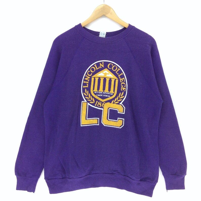 Vintage 80S 90S Lincoln College Big Logo Sweatshirt Lincoln College Spell Out Sweatshirt