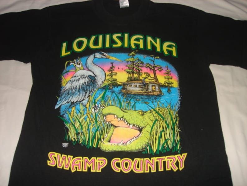 Vintage 80S 90S Louisiana Swamp Country T Shirt L Xl Bayou Bright Colors