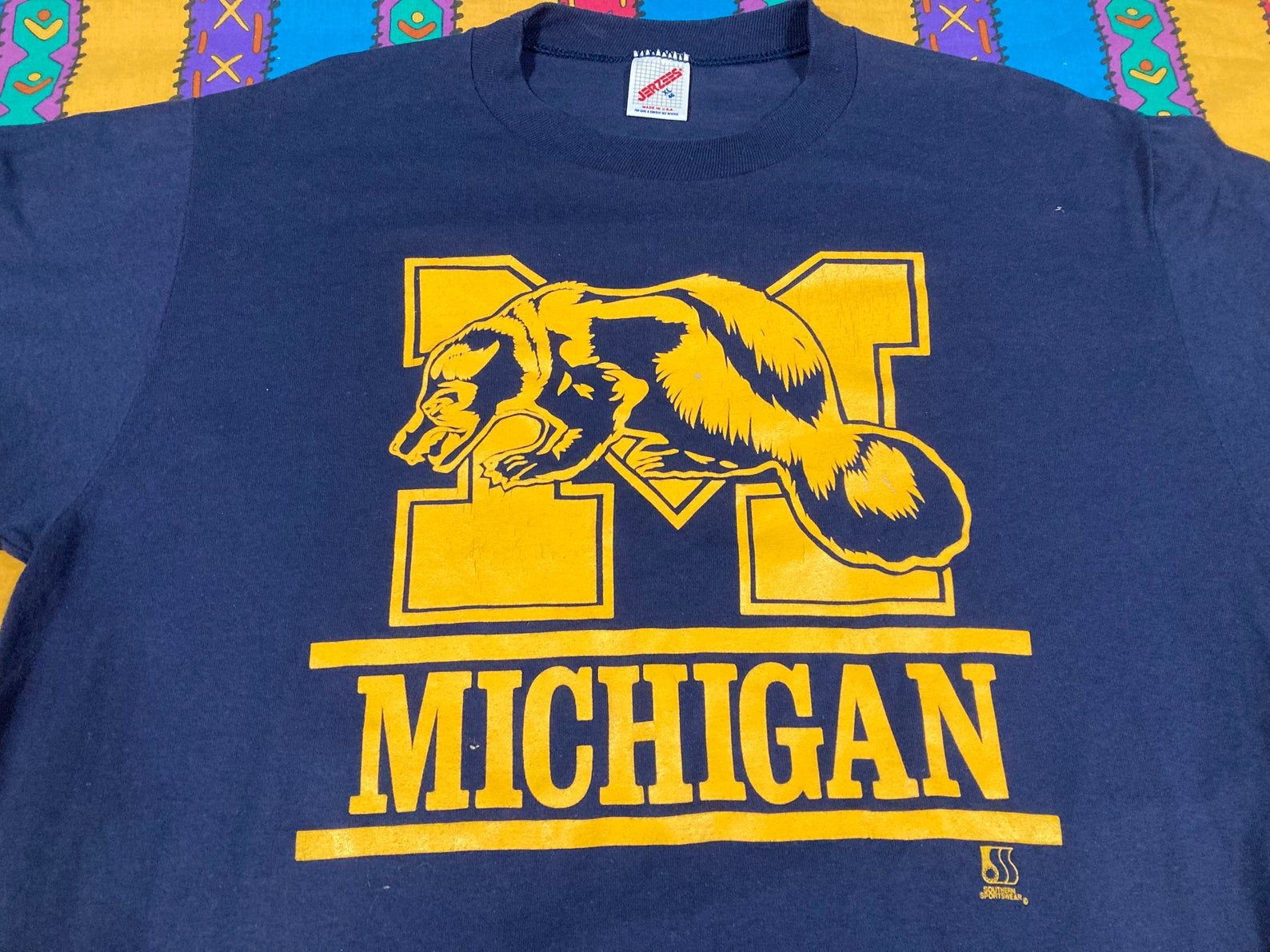 Vintage 80S 90S Michigan Wolverines Shirt - Sz Jerzees Soft Poly - Grunge Tee