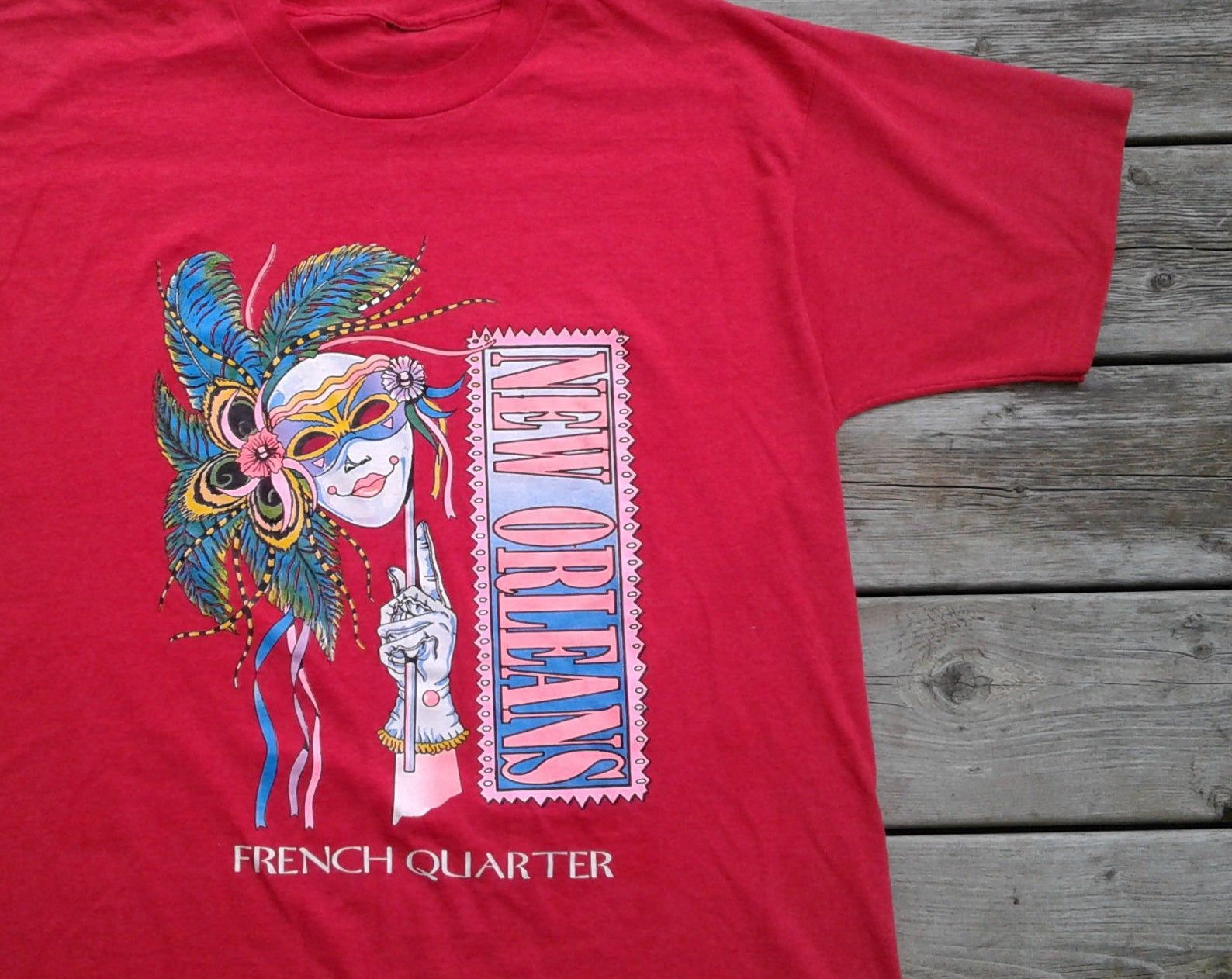 Vintage 80'S / 90'S New Orleans French Quarter Mardis Gras Red T-Shirt