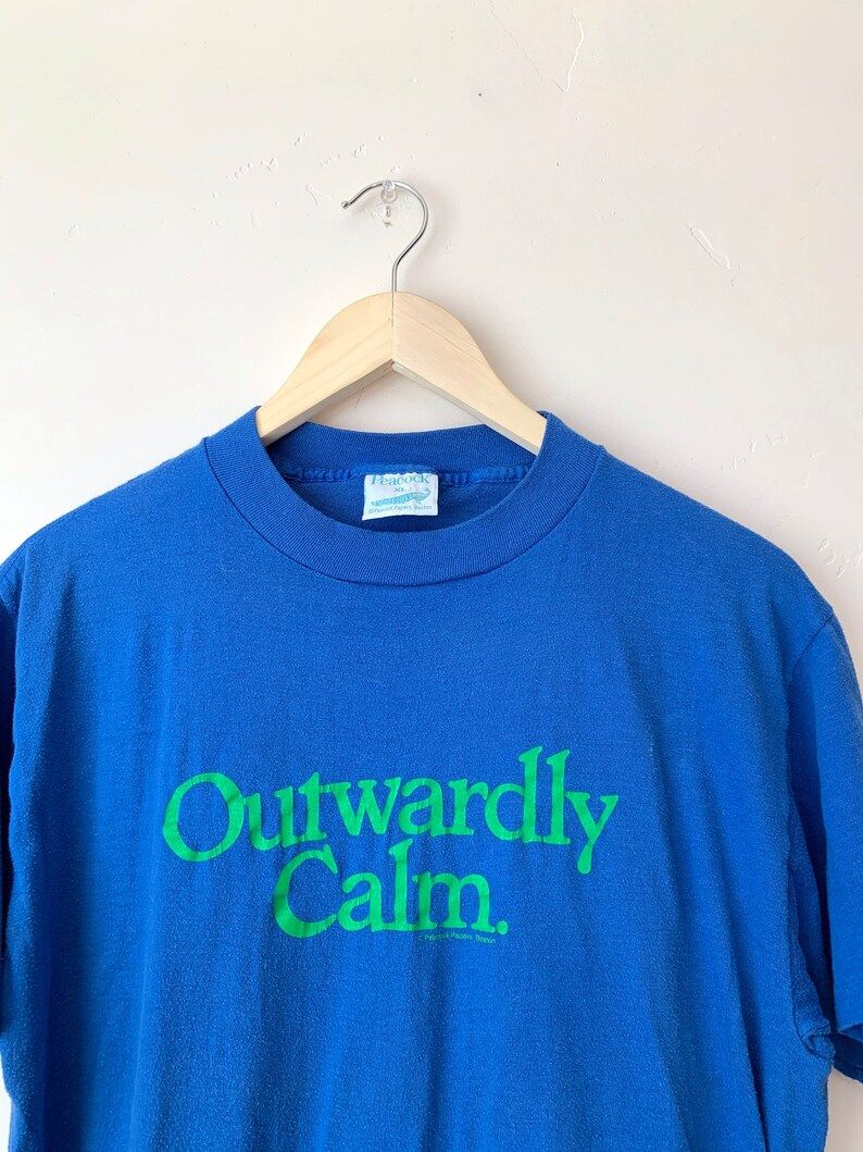 Vintage 80S 90S Outwardly Calm Peacock Papers Single Stitch T Shirt
