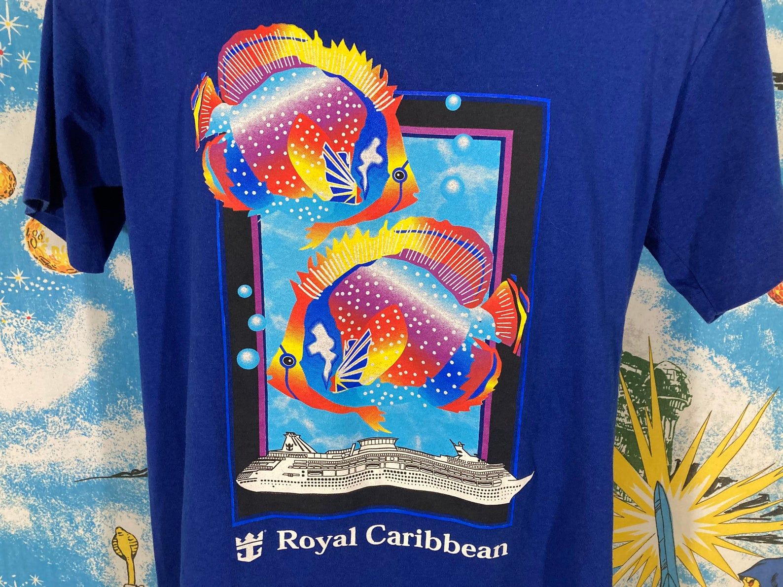 Vintage 80S 90S Royal Caribbean Cruise Lines Tropical Fish Shirt - Sz L Single Stitch - Emo Indie Colorful Tourist Souvenir