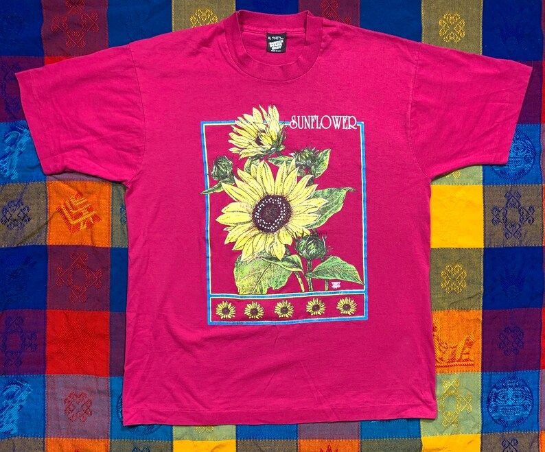 Vintage 80S 90S Sunflower Single Stitch T Shirt Screenstars Hot Pink