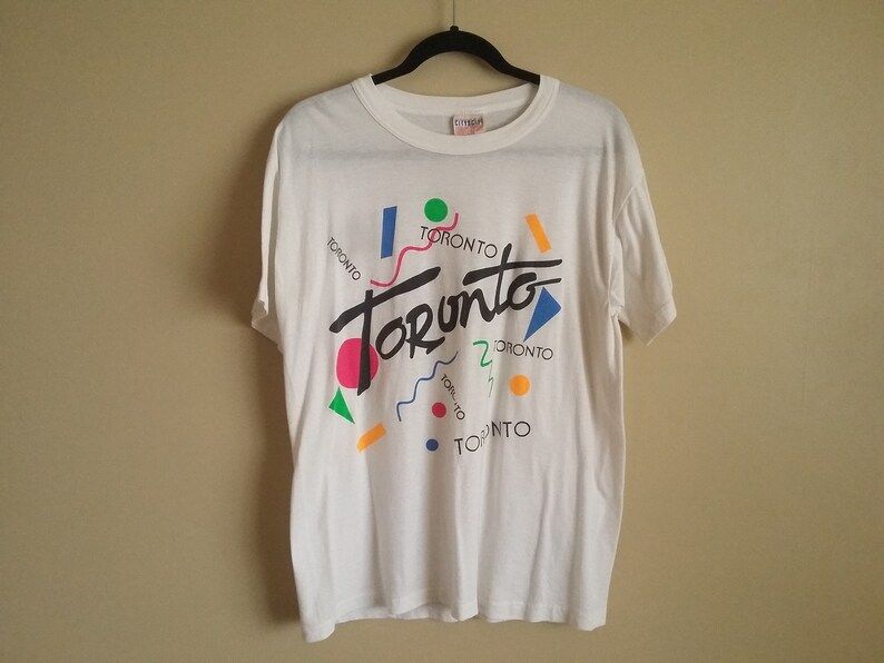 Vintage 80S 90S Toronto T Shirt Colorful Clip Art Techno Normcore Thin Comfortable Cityscape Brand 50 50 Arge