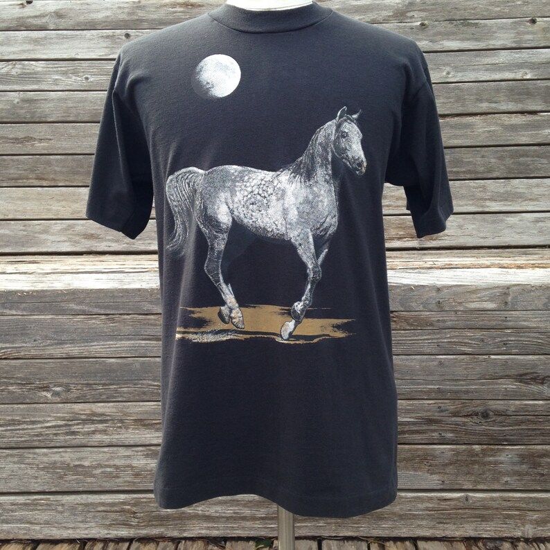 Vintage 80S 90S Wild Horse Full Moon T Shirt By Screen Stars Mediumlarge