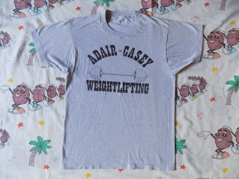 Vintage 80S Adair Casey Weightlifting T Shirt Edium Soft And Thin Screen Stars