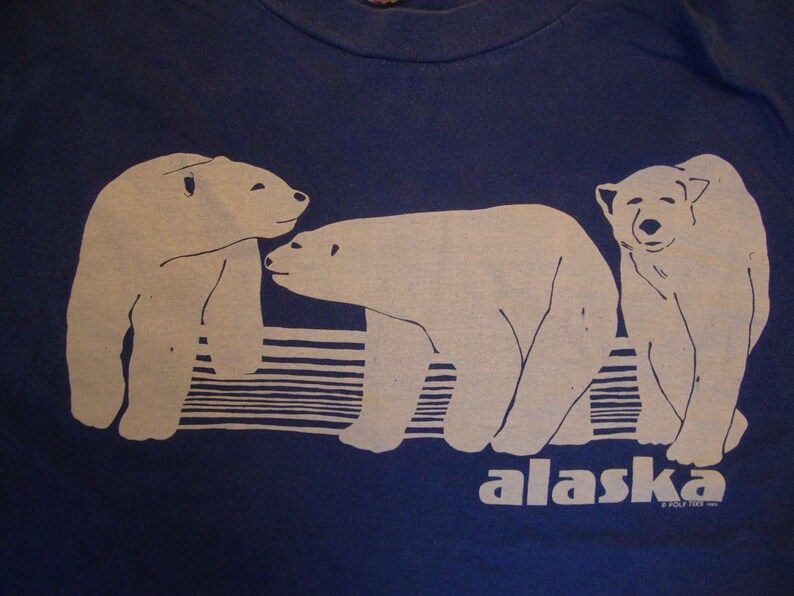 Vintage 80S Alaska Polar Bears Blue T Shirt