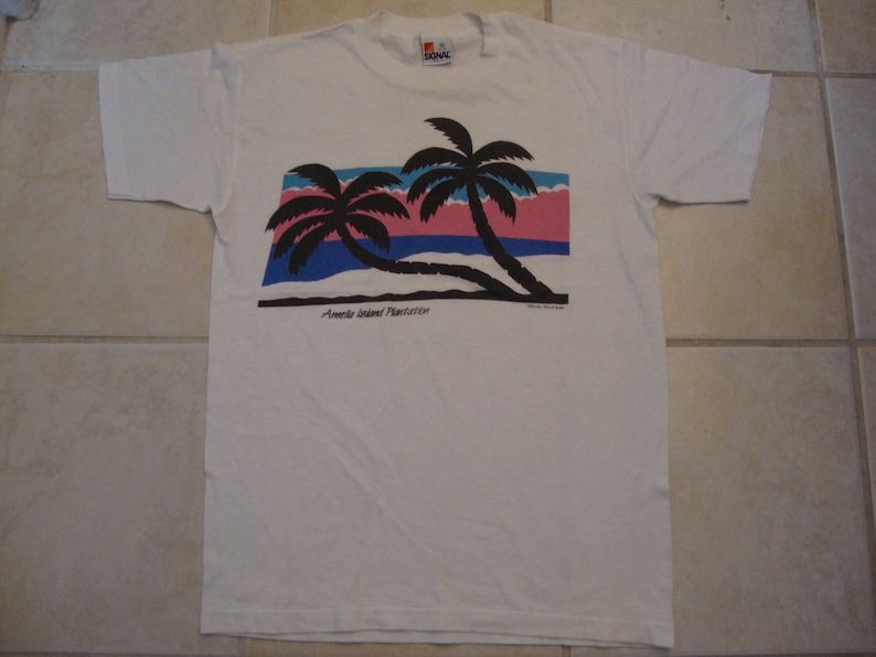 Vintage 80S Amelia Island Plantation Tourist Souvenir White T Shirt