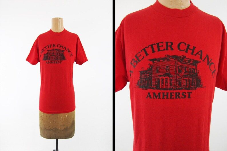 Vintage 80S Amherst Ma T Shirt Red Crewneck A Better Chance Made In Usa