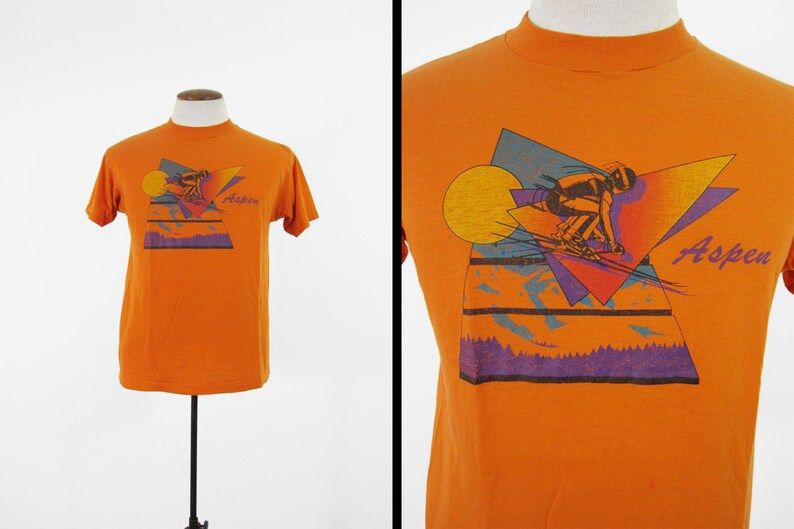 Vintage 80S Aspen Colorado T Shirt Orange Distressed 5050 Made In Usa