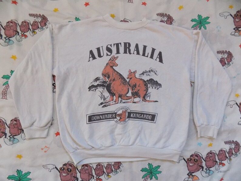 Vintage 80S Australia Conserve Wildlife Pullover Sweatshirt Arge Souvenir Animal Print