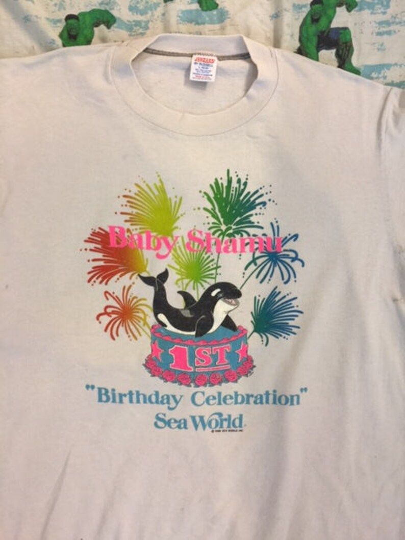 Vintage 80S Baby Shamu 1St Birthday Celebration Sea World Vacation Tourist T Shirt