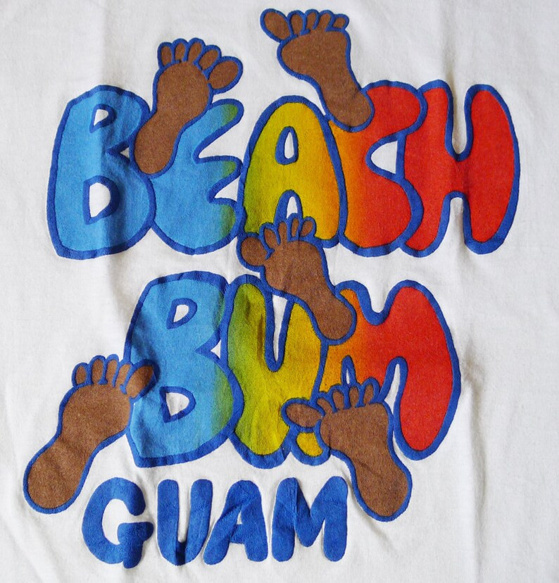 Vintage 80S Beach Bum Guam White T Shirt