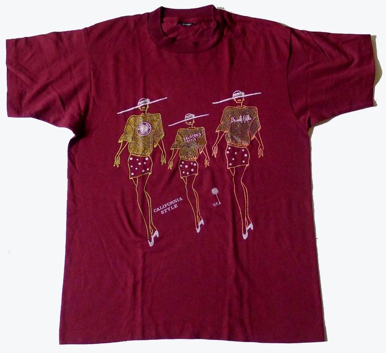 Vintage 80S Beverly Hills California Style Maroon T Shirt