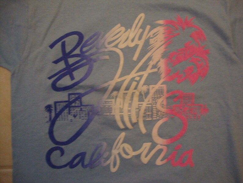 Vintage 80S Beverly Hills California Tourist Souvenir Blue T Shirt