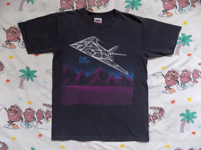 Vintage 80S Blackbird F 117 Stealth Fighter T Shirt Edium 1989