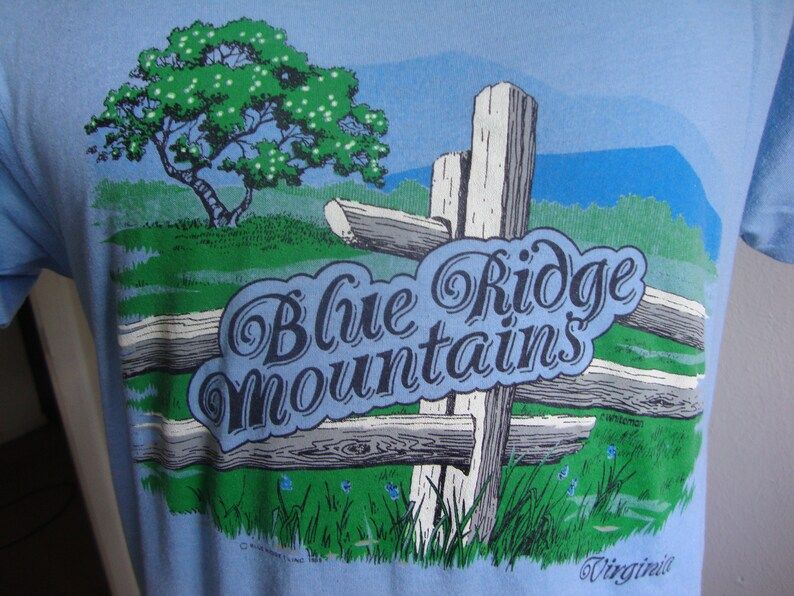 Vintage 80S Blue Ridge Mountains Tourist Souvenir Blue T Shirt