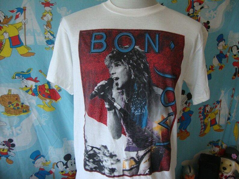 Vintage 80S Bon Jovi 1985 Concert Tour Glam Rock Heavy Metal Grunge Band Tee