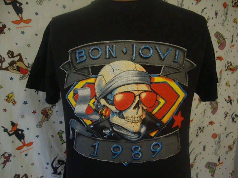 Vintage 80S Bon Jovi 1989 Rare Concert Tour Glam Rock Heavy Metal Grunge T Shirt Adult