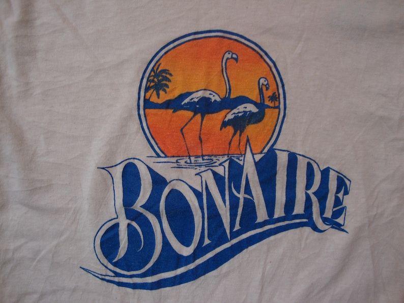 Vintage 80S Bonaire Island Country Tourist Souvenir Paper Thin Yellow T Shirt