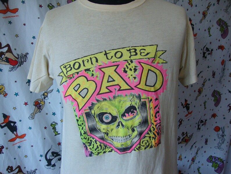 Vintage 80S Born To Be Bad Thrash Metal Punk Rock T Shirt